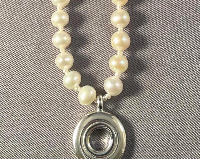 Sterling Silver Flute Key Necklace: White Freshwater Pearls