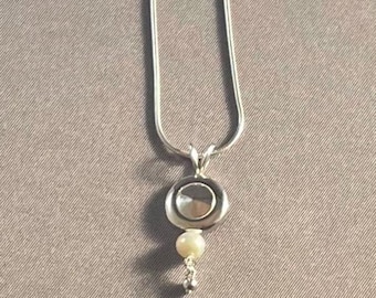 Solid Sterling Silver Tiny Trill Flute Key Pendant with a Pearl Dangle