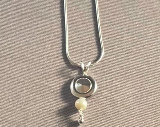 Solid Sterling Silver Tiny Trill Flute Key Pendant with a Pearl Dangle