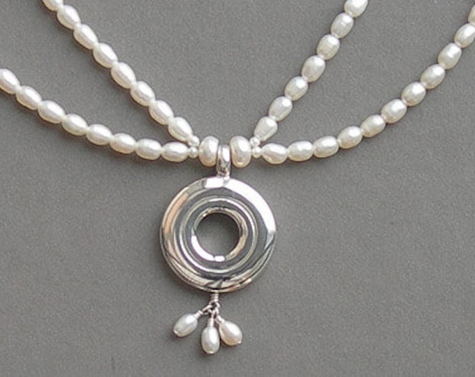 Sweet Sixteen and Open Hole Solid Sterling Silver Flute Key Pearl Necklace