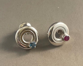 Solid Sterling Silver Open Hole Flute Key Lapel Pin with Gemstone--Single Gem or Dangle