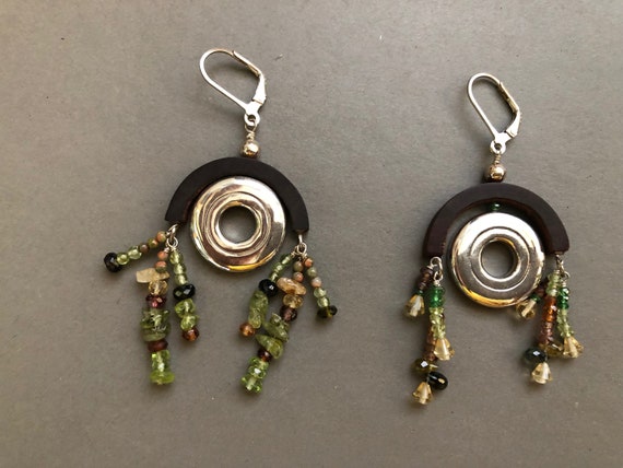 New Orleans Flute Key Gemstone & Wood Earrings