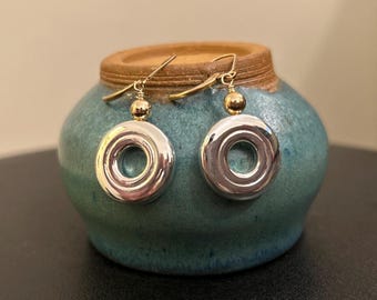 Solid Sterling Silver Open Hole Flute Key w/Gold Filled Ball & Gold Filled Ear Wire Earrings