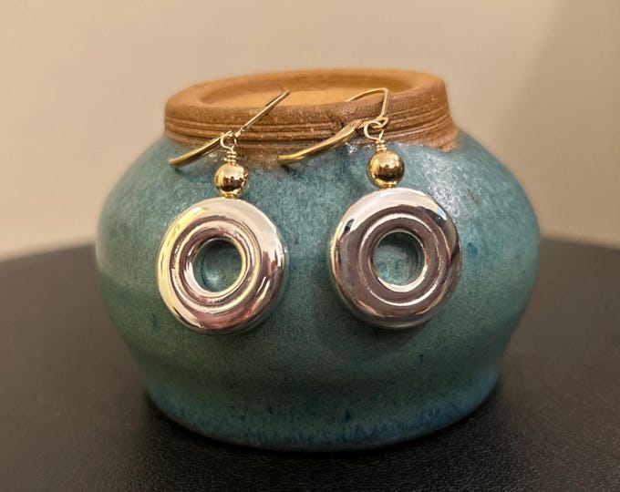 Solid Sterling Silver Open Hole Flute Key w/Gold Filled Ball & Gold Filled Ear Wire Earrings