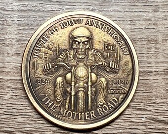 Engraved Brass Route 66 Coin: 99th Anniversary, Americana Keepsake