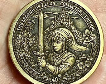 40th Anniversary Zelda — Engraved Brass Coin, Legendary Adventure