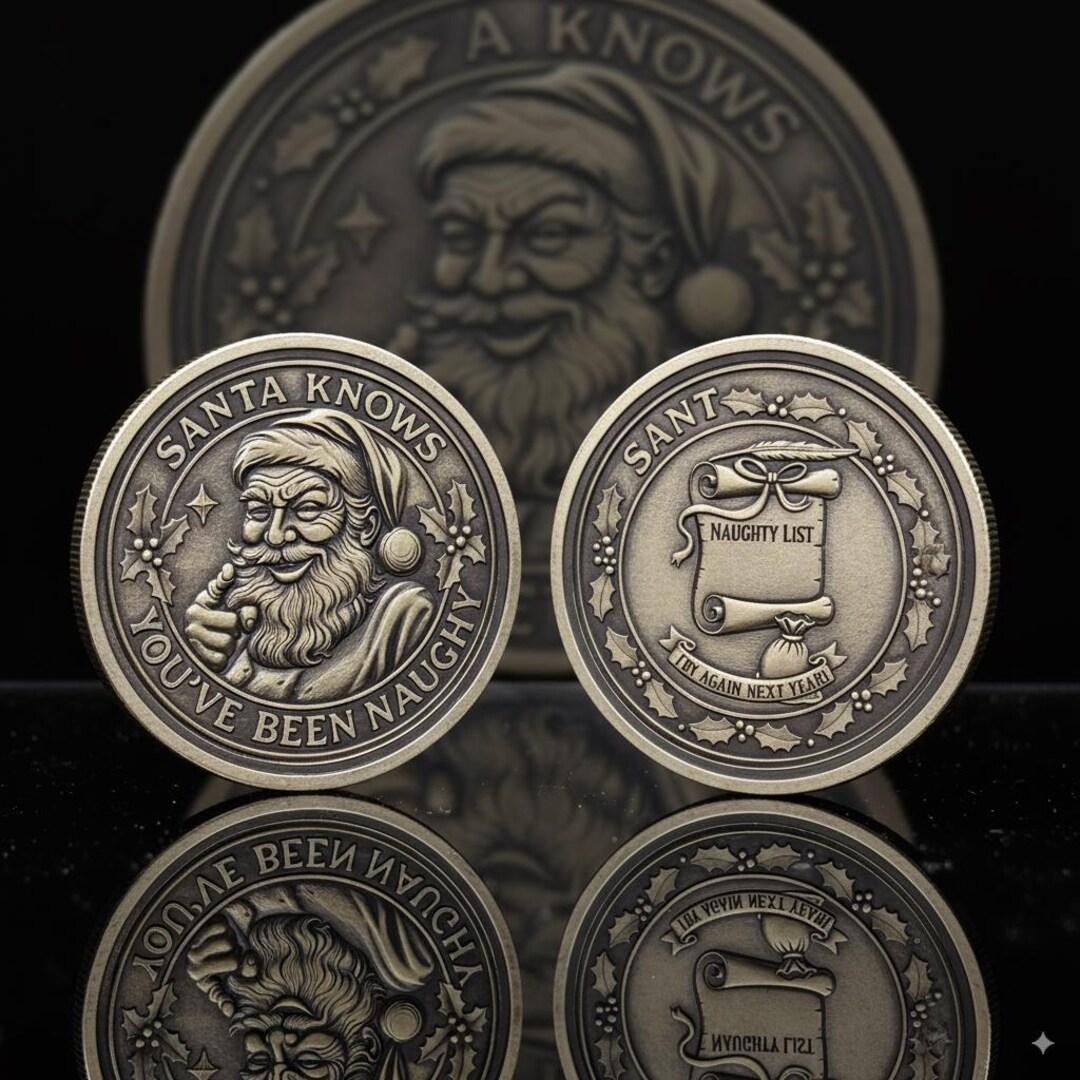 Santa's Naughty List Brass Coin – Laser Engraved Holiday