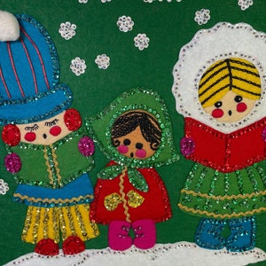 Vintage Felt Sequin Christmas. Diversity. Bucilla. Good Tidings - Wall Hanging. Festive Children Carolers. 1970s