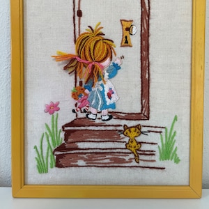 Framed Pair of Crewel Kids 1970s Bucilla Urchins.  Vintage Embroidery Wall Art.  Childs Room/Nursery Decor
