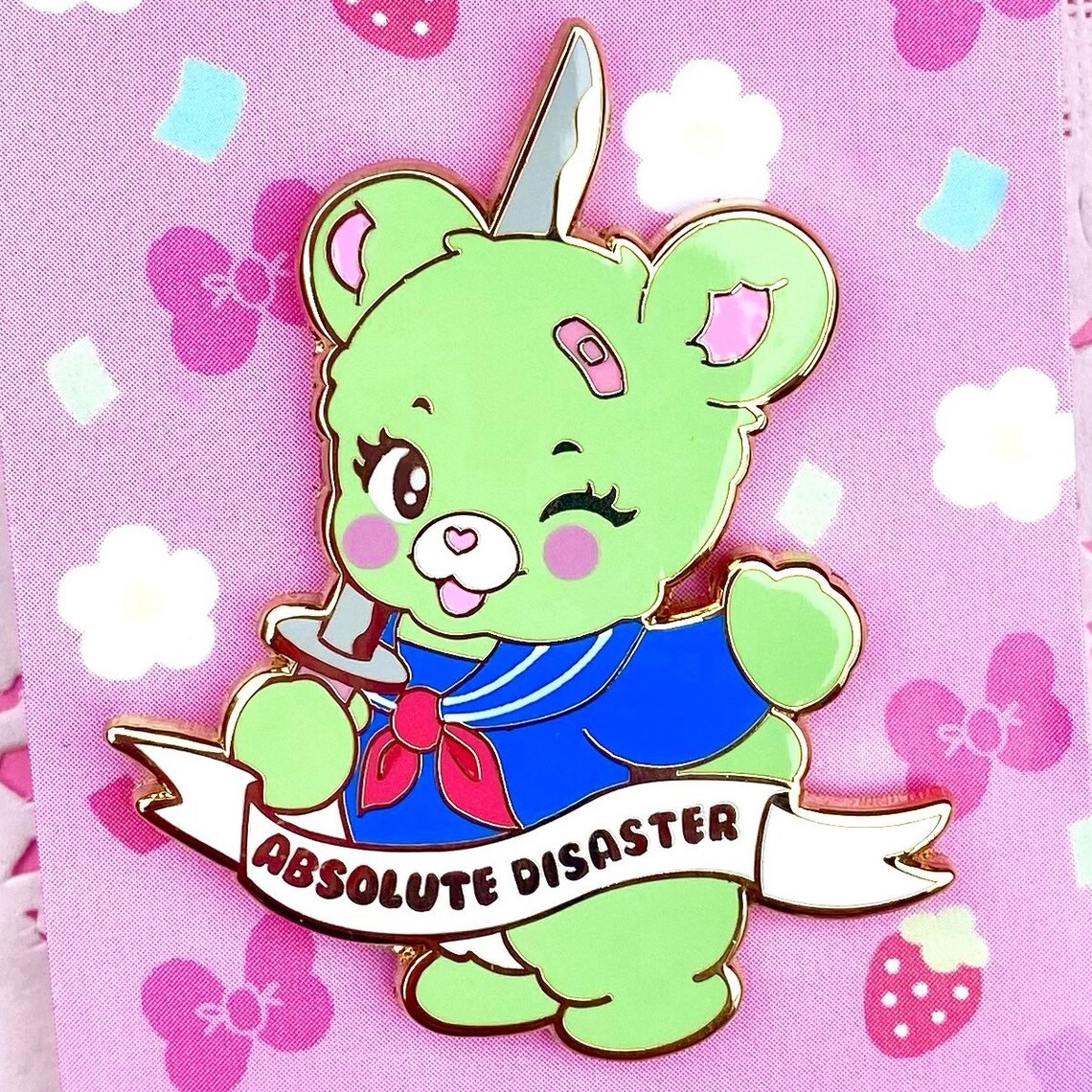Absolute Disaster Cute Kitschy Bear Enamel Pin - Etsy