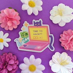 Time to Hack? Laptop Cat Sticker