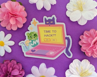 Time to Hack? Laptop Cat Sticker