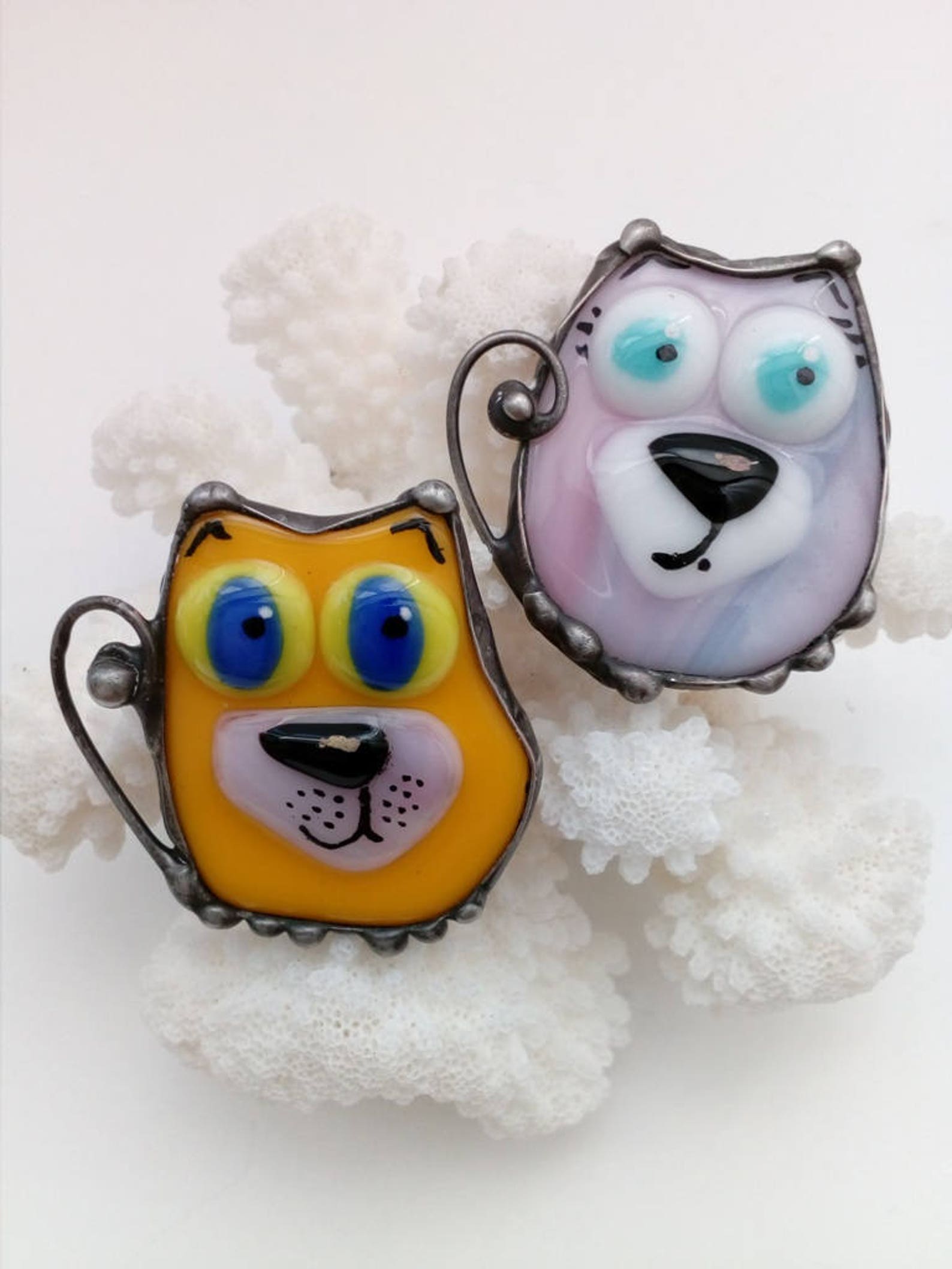 Stained glass brooch. Cats brooch. Stained glass jewelry. Etsy