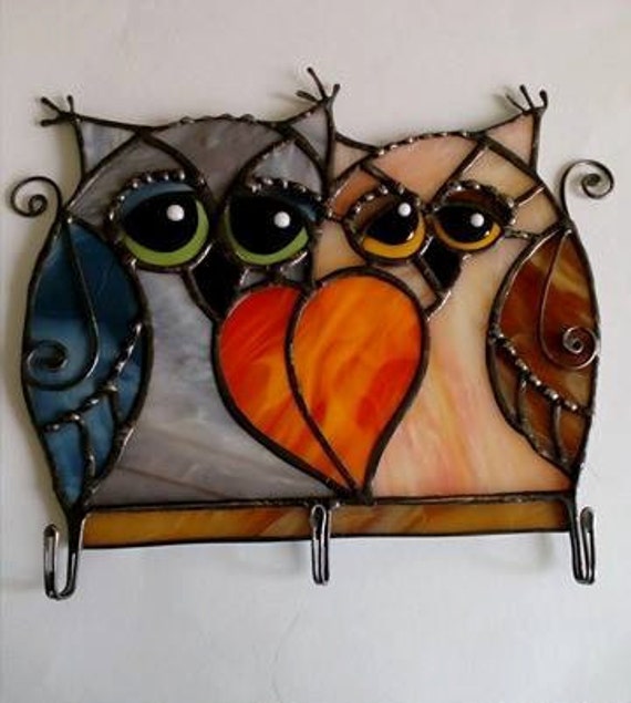 Stained glass Owl.Housekeeper stained glass . Owl family. Etsy