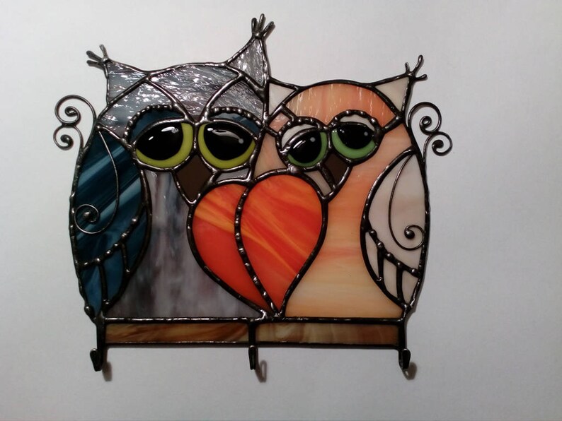 Stained glass Owl. Stained glass key hanger . Stained Glass Etsy