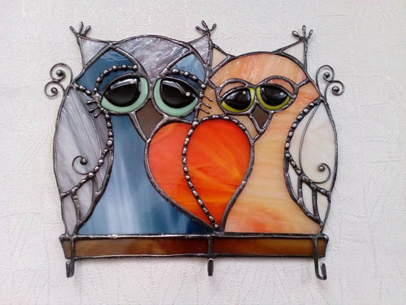 Stained glass Owl. Stained glass key hanger . Stained Glass Etsy