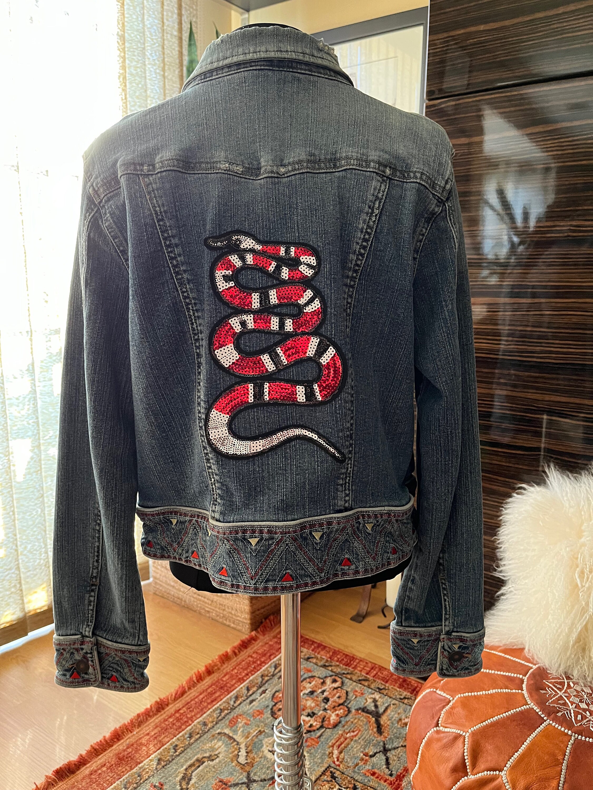 Refashioned Denim Jean Jacket With Snake / Women's - Etsy