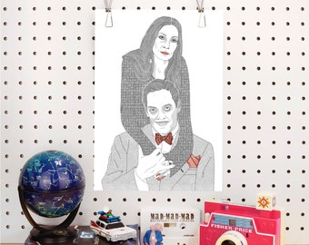Morticia and Gomez, Addams Family Signed A4 Print