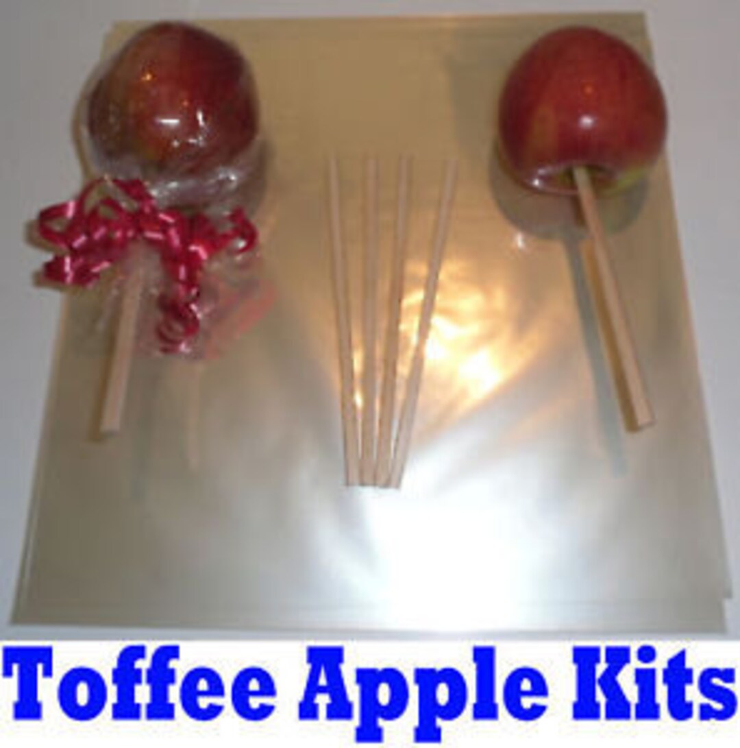 25 Wooden Toffee Apple Sticks With Wrappers and Ribbon Kit Bundle Yolli