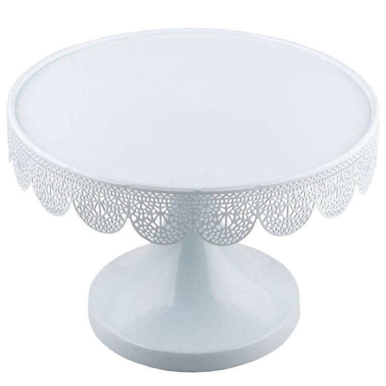 24cm White Metal Cake Stand Broderie Anglais Wedding Party Display image 2