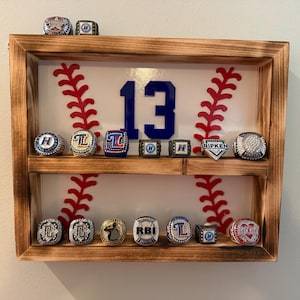 Personalized Baseball 14 Post Ring Holder| Wooden Display, Sports Memorabilia Organizer, Baseball Gift Athletes