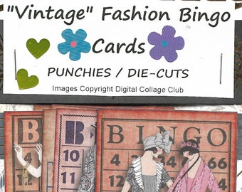 16 "VINTAGE" FASHION Bingo Cards, Die Cuts