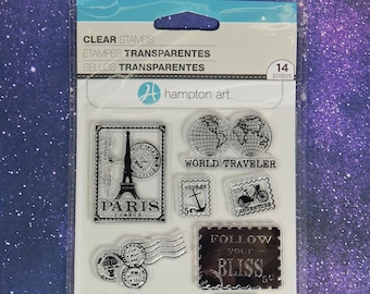 WORLD TRAVEL, Ensemble de timbres transparents de 14 pièces, Hampton Art