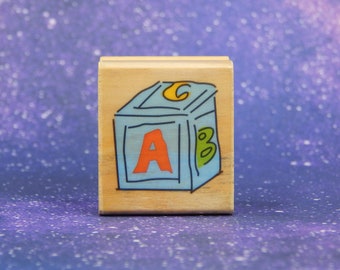 ABC HOUTEN BLOK, gemonteerde rubberen stempel, merkloos