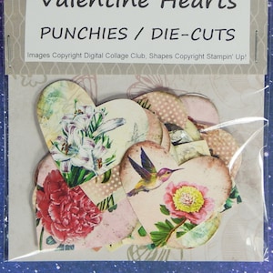 30 &quot;Shabby Chic&quot; FLOWERS & BIRDS Hearts, Punchies / Die Cuts for Valentines, etc.