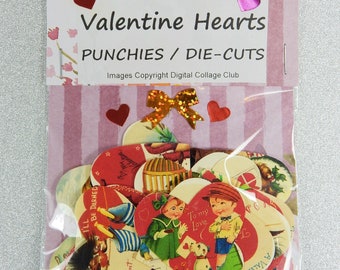 30 &quot;Vintage&quot; Valentine Hearts, Punchies / Die Cuts