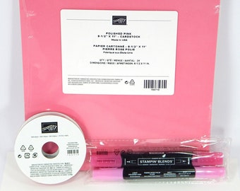 POLISHED PINK Cardstock, Blends Markers & Ribbon