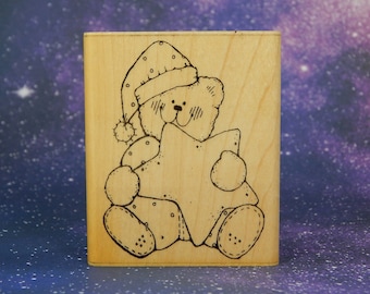 OSO NOCTURNO, sello de goma montado en madera de DOTS