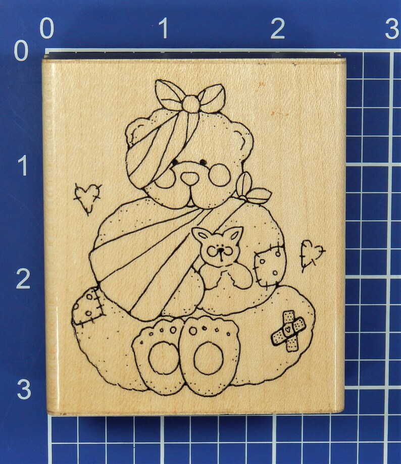 JRL Design Co BANDAGED BEAR Mounted Rubber Stamp