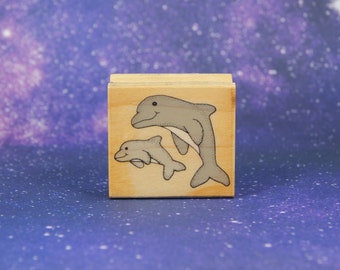 DOLPHINS, Wood Mounted Rubber Stamp, Unbranded