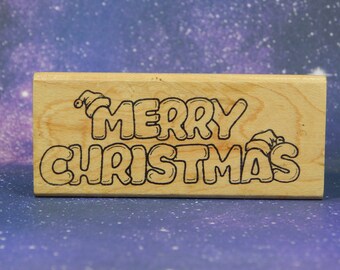 MERRY CHRISTMAS, Wood Mounted Rubber Stamp, Darcie