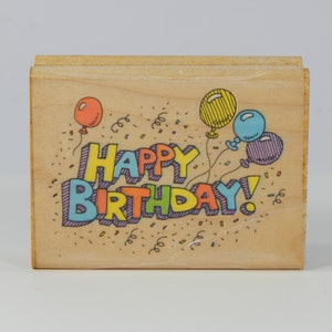 FELIZ ANIVERSÁRIO com BALÕES, Carimbo, Hero Arts