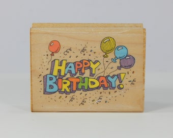 HAPPY BIRTHDAY with BALLOONS, Rubber Stamp, Hero Arts