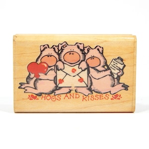 HOGS and KISSES, Wood Mounted, Rubber Stampede