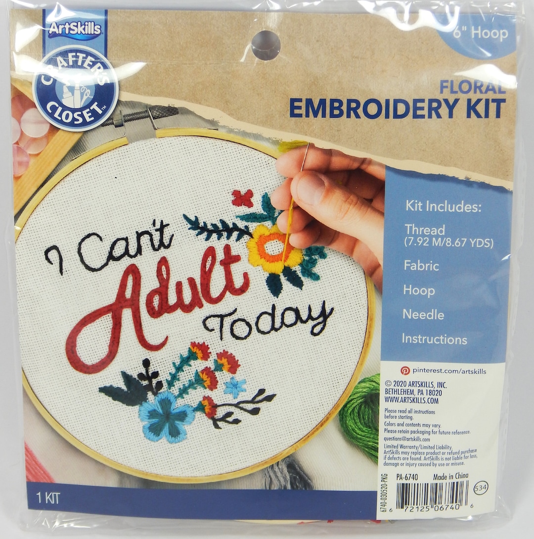 I CAN'T ADULT TODAY, Floral Embroidery Kit, by Artskills - Etsy
