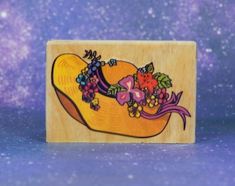 WOMEN'S HAT with FLOWERS, Mounted Rubber Stamp