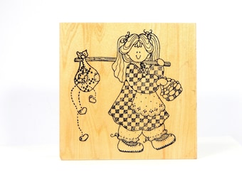 GIRL with BINDLE, Rubber Stamp, Darcie's Country Folk