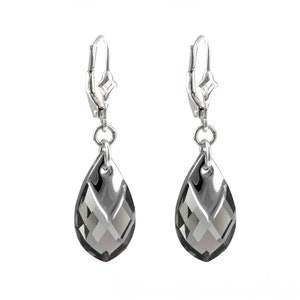 Graue Swarovski Ohrringe, Silberne Tropfen Ohrringe, Kristalltropfen Ohrringe, Swarovski Ohrringe, Brautjungfer Ohrringe, Hochzeitsschmuck