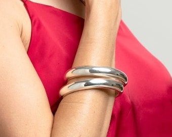 Silver chunky Bangle Bracelet - Silver thick bracelet - Electrofomed Silver Bracelet