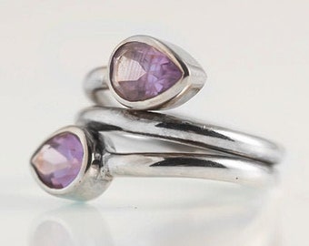 Purple Amethyst Ring, Wrap Around Ring, 925 Sterling Silver Ring, Elegant Ring, Bezel Ring, Gemstone Ring, Wife Gift, Cocktail Ring