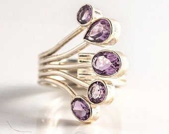 Peacock Ring, Purple Gemstone Ring, Purple Amethyst Ring, Statement Ring, 925 Silver Ring, Cocktail Ring, Anniversary Gift, Wife Gift
