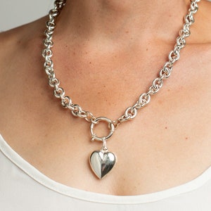 Sterling Silber chunky große Herz Verschluss Anhänger Kette Halskette für Frauen Bild 1