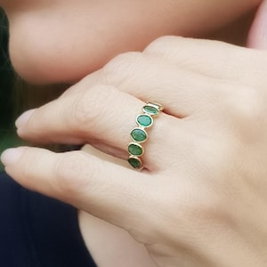 18k Solid Gold Emerald Eternity Ring: Dainty Gemstone Stacking Band