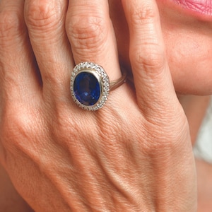 Bride Ring, Blue Oval Sapphire Ring, Large Sapphire Engagement Ring, Unique Cocktail Ring, Vintage Wedding Ring For Women, Gifts For Women image 1