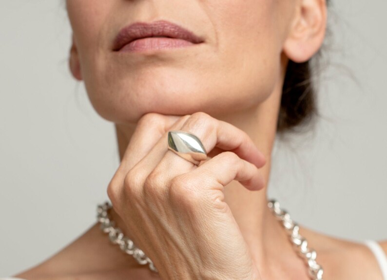 Hollow Silver Ring Geometric Ring Unusual Ring for Women Lightweight Big Ring Chunky Ring Boho Silver Ring Statement Ring