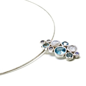 Sterling silver statement jewelry set with aquamarine and moonstone stones pendant holiday collection image 4